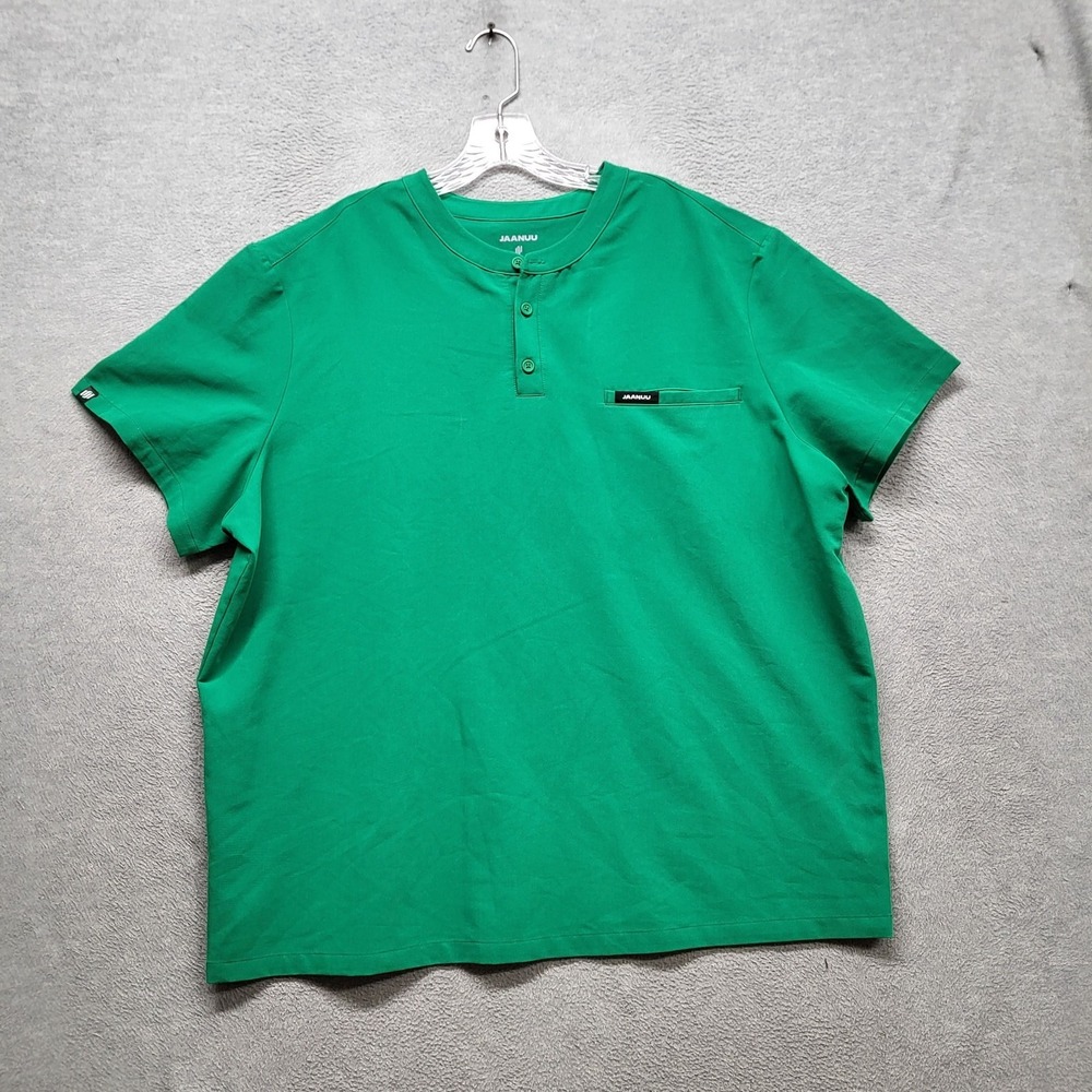 Jaanuu Men  Scrub‎ Top 2XL Green Reeve Henley Short Sleeve